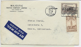 CANADA 10C+20C LETTRE COVER AIR MAIL TORONTO JUL 17 1946 ONTARIO TO SUISSE - Lettres & Documents