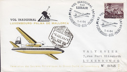 Luxembourg LUXAIR Premier Vol Erstflug First Flight LUXEMBOURG-NICE-PALMA DE MALLORCA 1964 Cover Brief Lettre - Lettres & Documents