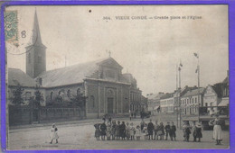 Carte Postale 59. Vieux Condé  Grande Place  Le Kiosque Et L'église Très Beau Plan - Vieux Conde