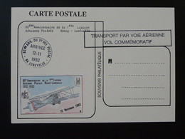 Carte Maximum Card Vignette Première Liaison Aérienne Nancy-Lunéville Aviation 54 Meurthe Et Moselle 1992 - Aviazione