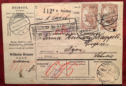 DR 114 PERFIN W.B Farbenfabrik Wilhelm Brauns Quedlinburg MEF Paketkarte1920>Nyon Schweiz (Brief Zoll Basel Chemie Infla - Covers & Documents