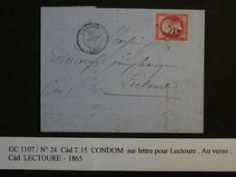 BM7  FRANCE   BELLE  LETTRE   1865  CONDOM A LECTOURE   + NAPOLEON   80C N°24 + + AFFRANC. INTERESSANT ++ - 1862 Napoléon III.