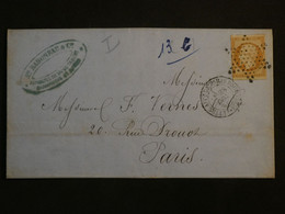 BM7  FRANCE   BELLE  LETTRE RR 1856  ETOILE DE PARIS +CACHET    + NAPOLEON   10C N°13 + + AFFRANC. PLAISANT ++ - 1853-1860 Napoleon III
