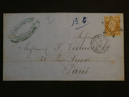 BM7  FRANCE   BELLE  LETTRE RR 1856  ETOILE DE PARIS +CACHET    + NAPOLEON   10C N°13 + + AFFRANC. PLAISANT ++ - 1853-1860 Napoleone III