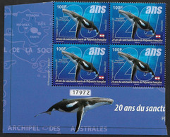 2022 Polynésie Française N°  Nf** MNH. Bloc De 4 Timbres . Baleine. 20 Ans Du Sanctuaire Marin. - Unused Stamps