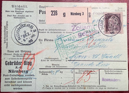 Bayern 85 II PERFIN G.B.N  GEBR. BING NÜRNBERG Paketkarte1915>Nyon Schweiz (Brief Toy Trains Train Jouet Spielzeug - Storia Postale