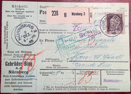 Bayern 85 II PERFIN G.B.N  GEBR. BING NÜRNBERG Paketkarte1915>Nyon Schweiz (Brief Toy Trains Train Jouet Spielzeug - Lettres & Documents