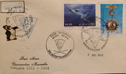 A) 1993, ARGENTINA, ANTARCTICA, MARAMBIO AIR BASE, CAIDOS DE LA PATRIA, ANNIVERSARY OF THE ORDER OF SAN MARTIN, XF - Storia Postale
