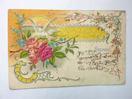 Souvenir - Couple De Tourterelles Et Fleurs, Circulée 1906 - Souvenir De...