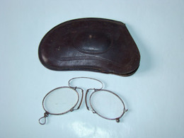 Ancienne Lunette Binocle Pince-nez + Etui En Cuir - Gafas/Lentes