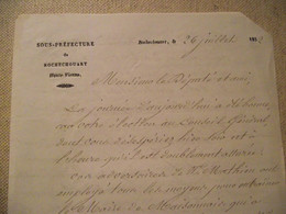 Lettre Du Sous Préfet De Rochechouart à Mr Le Député Tixier, Juillet1852 - Zeitungen - Vor 1800