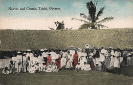 CPA TAHITI - Natives And Church - Oceanie - Colorisé - Laurey & Bohler - RARE - Tahiti