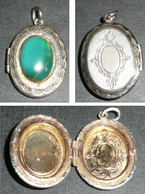 Rare Pendentif Porte-photo En Métal Avec Cabochon, Porte-reliques - Hangers