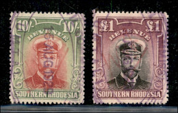 Oltremare - Southern Rhodesia - 1924 - Fiscali - 10 Scellini + 1 Sterlina - 2 Valori Usati - Autres & Non Classés