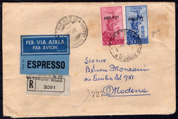 1950 15 DIC AEROGRAMMA RACCOMANDATO ESPRESSO PER MODENA COL L.300+500 CAMPIDOGLIO DI POSTA AEREA SASS 24+25FIRMA BIONDI - Marcofilía