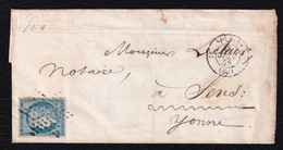 FRANCE 1853 - YT 4 Sur Lettre De Paris à Sens-sur-Yonne, Oblit. étoile Muet - 1849-1850 Ceres