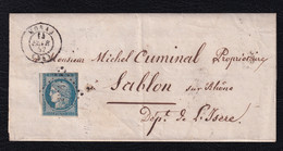FRANCE 1852 - YT 4 Sur Lettre De Moras à Sablon, Oblit. Petits Chiffres - 1849-1850 Cérès
