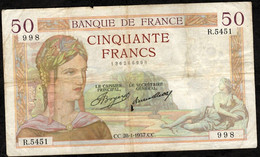 FRANCE - 50 Francs CERES - 28.1.1937 - F: 17/33 - AB - R.5451//998 - 50 F 1934-1940 ''Cérès''