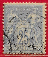 France N°68 Sage 25c Outremer (type I N Sous B) 1876 O - 1876-1878 Sage (Type I)