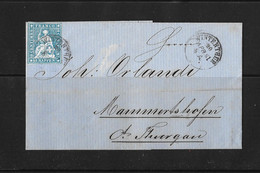 1854-1862 HELVETIA / STRUBEL (Ungezähnt) → Briefhülle WINTERTHUR Nach Mammertshofen   ►SBK-23B4.Vb / Prima Schnitt◄ - Cartas & Documentos