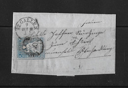 1854-1862 HELVETIA / STRUBEL (Ungezähnt) → Briefhülle Mit Inhalt, ST:GALLEN Nach FRAUENFELD  ►SBK-23B4.Vb / Weissrandig◄ - Storia Postale