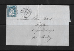 1854-1862 HELVETIA / STRUBEL (Ungezähnt) → Siegelbrief NEUSCHATEL Nach BOUDRY  ►SBK-23B4.Vb / Guter Schnitt◄ - Storia Postale