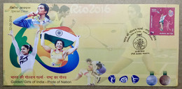 INDIA 2016 RIO OLYMPIC, WRESTLING, GYMNASTICS, BADMINTON, GOLDEN GIRLS OF INDIA, OLYMPIC MEDALS.....SPECIAL COVER - Eté 2016: Rio De Janeiro