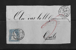 1854-1862 HELVETIA / STRUBEL (Ungezähnt) → Brieffragment Von ZÜRICH Nach GRABS    ►SBK-23B4.Vb / Guter Schnitt◄ - Storia Postale