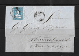 1854-1862 HELVETIA / STRUBEL (Ungezähnt) → Briefhülle Von BÜRGLEN/TG Nach HUMMELWALD    ►SBK-23B4.Vb / Prima Schnitt◄ - Storia Postale