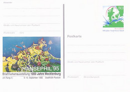 HANSEPHIL PHILATELIC EXHIBITION, NORTH- BALTIC SEA CHANNEL, PC STATIONERY, ENTIER POSTAL, 1995, GERMANY - Postcards - Mint