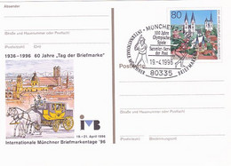 MUNCHEN PHILATELIC EXHIBITION, POST CHASE, HALBERSTADT CATHEDRAL, PC STATIONERY, ENTIER POSTAL, 1996, GERMANY - Postcards - Used