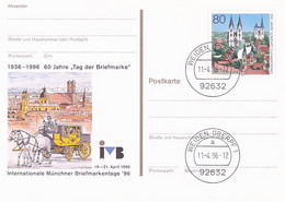 MUNCHEN PHILATELIC EXHIBITION, POST CHASE, HALBERSTADT CATHEDRAL, PC STATIONERY, ENTIER POSTAL, 1996, GERMANY - Postcards - Used