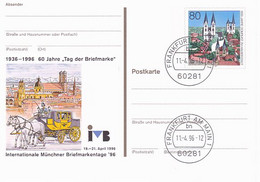 MUNCHEN PHILATELIC EXHIBITION, POST CHASE, HALBERSTADT CATHEDRAL, PC STATIONERY, ENTIER POSTAL, 1996, GERMANY - Postcards - Used