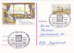 KOLN PHILATELIC EXHIBITION, TRAIN, PAINTING, PC STATIONERY, ENTIER POSTAL, 1985, GERMANY - Postcards - Used