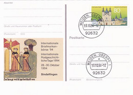 SINDELFINGEN PHILATELIC EXHIBITION, FULDA TOWN, PC STATIONERY, ENTIER POSTAL, 1994, GERMANY - Cartes Postales - Oblitérées