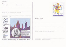 PHILATELISTS' DAY, CLOWN, PC STATIONERY, ENTIER POSTAL, 1989, GERMANY - Postkaarten - Ongebruikt