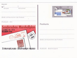 ESSEN PHILATELIC EXHIBITION, MARSHALL PLAN, EUROPA CEPT, PC STATIONERY, ENTIER POSTAL, 1988, GERMANY - Postkarten - Ungebraucht