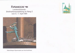 HAMELN PHILATELIC EXHIBITION, THE PIED PIPER, CHAPEL, COVER STATIONERY, ENTIER POSTAL, 1991, GERMANY - Enveloppes - Neuves