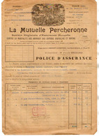 VP21.536 - NOGENT LE ROTROU 1911 - 5 Documents De ¨ LA MUTUELLE PERCHERONNE ¨ Mr MARCEL à BELLOU LE TRICHARD ( Orne ) - Banca & Assicurazione