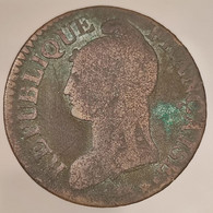 France, 5 Centimes, AN 5 - W, Cuivre (Copper), B (VG), Gad.126 - 1795-1799 French Directory