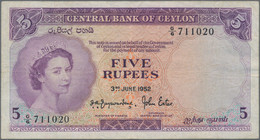 Ceylon: Central Bank Of Ceylon, Very Nice Pair With 5 Rupees 03.06.1952, (P.51 F - Sri Lanka
