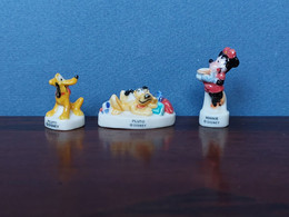 MICKEY - LOT DE 3 FEVES BRILLANTES , "PLUTO" Et "MINNIE" - Disney