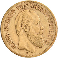 Württemberg - Anlagegold: Karl 1864-1891: 10 Mark 1880 F, Jaeger 292. 3,92 G, 90 - 5, 10 & 20 Mark Gold