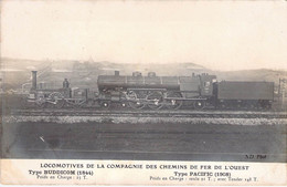 CPA Thèmes - Locomotives De La Compagnie Des Chemins De Fer De L'ouest - Buddicom 1844 - Pacific 1908 - N.D. Phot. - Treinen