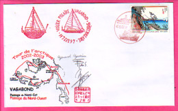 VAGABOND TOUR DE L'ARCTIQUE PASSAGE DU NORD EST / PASSAGE DU NORD OUEST OBLITERATION SUR TIMBRE JAPON 2002 - Expéditions Arctiques
