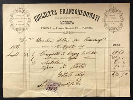 Parma 1885 Giulietta Franzoni-donati Modista Ricevuta Da 42,50 Lire Con  Marca Da Bollo 5 Centesimi  Bu.639 - Otros & Sin Clasificación