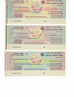 INDE 3 CHEQUES SPECIMEN DE 25/51/101 RS NEUFS - Inde