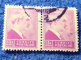 TÜRKİYE- 1942-     13.50KURUŞ  PRESİDENT İNÖNÜ DAMGALI - Used Stamps