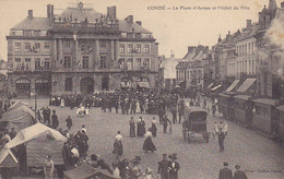 Cpa-59- Conde --animée- Place D'armes Hotel De Ville -edi Teilliet - Conde Sur Escaut