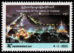 MYANMAR 2022 Mi 527 BUDDHIST TEMPLE 74th ANNIVERARY OF INDEPENDENCE MINT STAMP ** - Myanmar (Burma 1948-...)